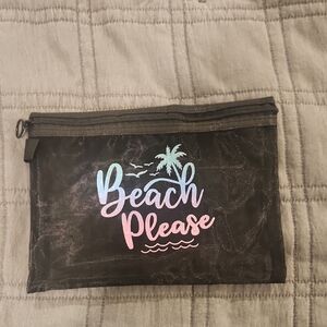 Fun Black Sheer Travel Pouch with "Beach Please" Design, New Without Tags!